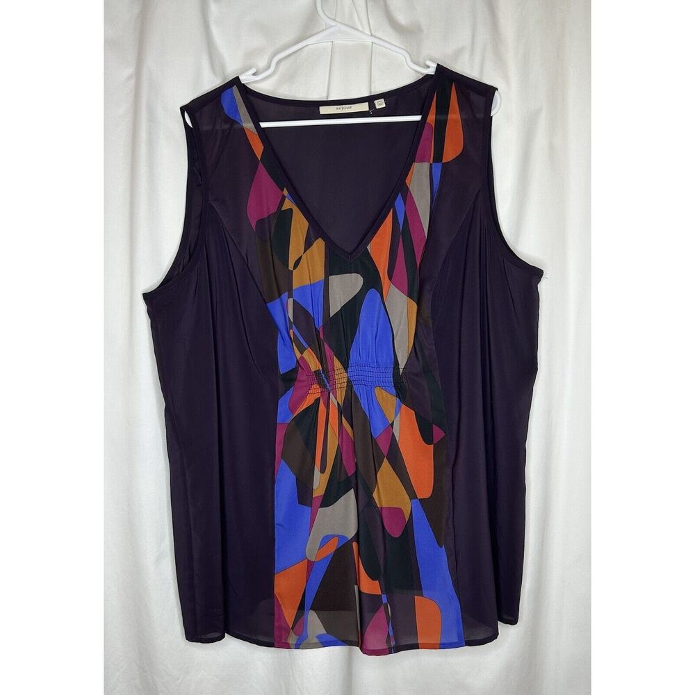 Sleeveless V-Neck Abstract Print Shell Top - Purple